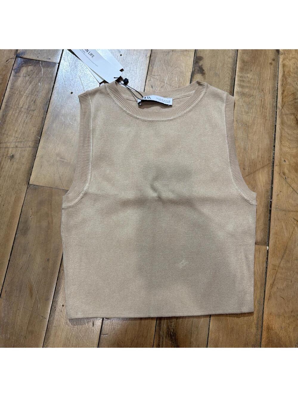 Zara Women's Tan and Cream Vests-tanks-cami
